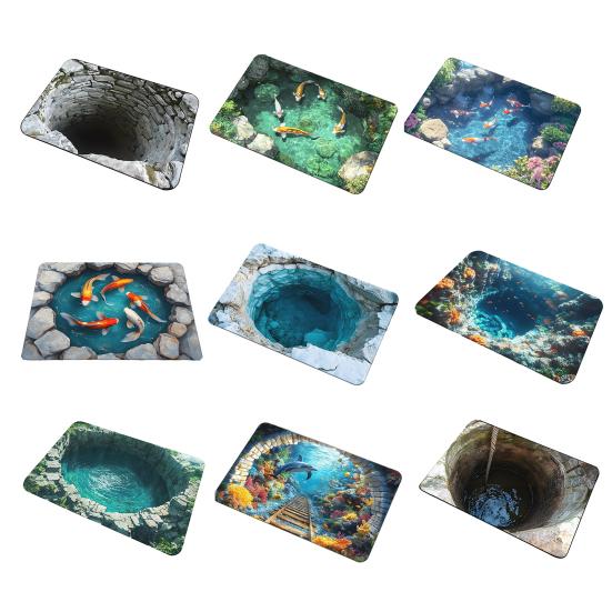 Yousheng 3D Pond Floor Mat Diatomaceous Earth Realistic Water Pit Fish Rug Absorbent Non-Slip Bathroom Rug for Entrance Kitchen Living Room