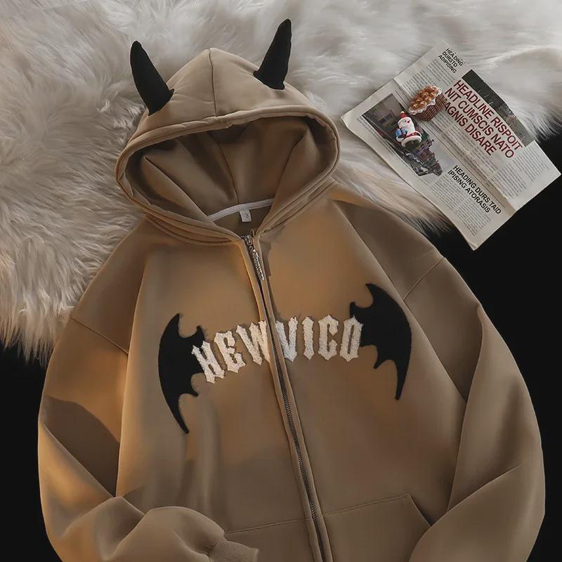 Women's Fleece-Lined Embroidered Hoodie Cardigan: Autumn/Winter 2023 Collection