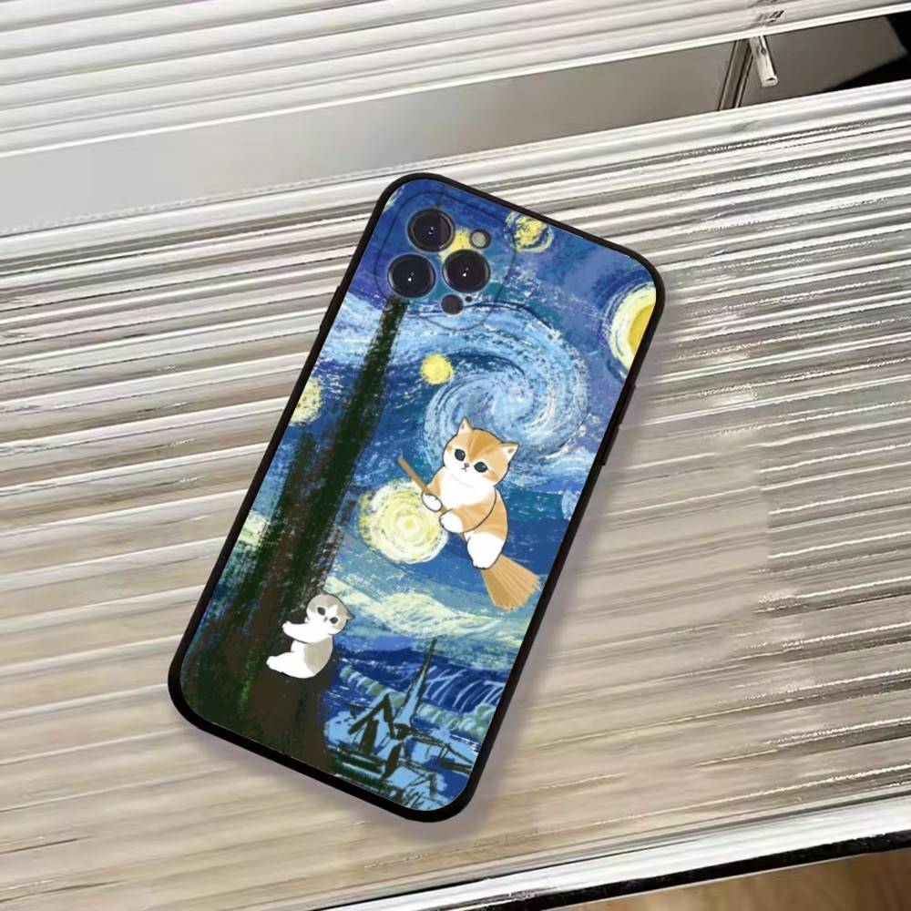 

M-Mofusand Cat Cute Cartoon Phone Case For iPhone 17,16,15,14,13,12,11 Plus,Pro Max,XS,Soft Silicone Black Cover iPhone13