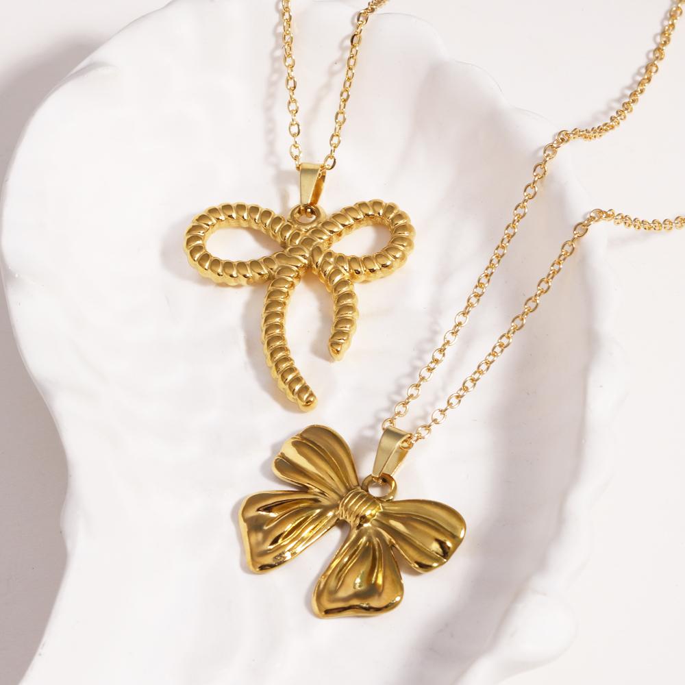 New Arrival 18K Gold Plated Charm Necklace Stainless Steel Bow Pendant Necklace for Women Trendy Charm Jewelry Waterproof
