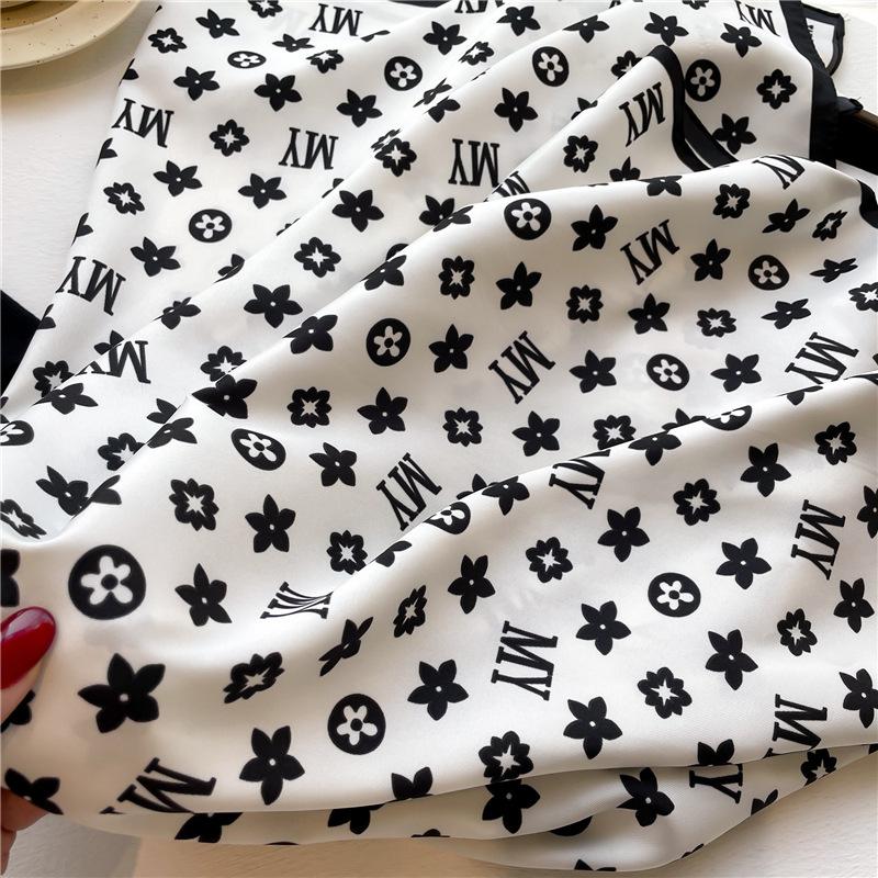 Letter MY Temperament Scarf Women's Simple Light Luxury Silk Scarf Large Version Square Scarf 91cm Sun Protection Shawl Travel Decoration New