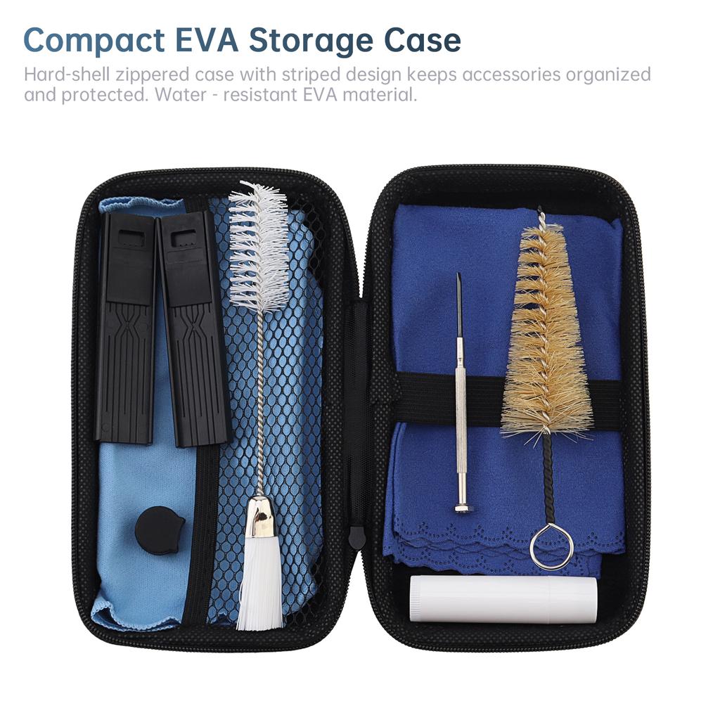 10 Pcs Clarinet Cleaning Kit All In 1 Maintenance Care Set with Inner Cloth Mouthpiece Brush Cork Grease Storage Case