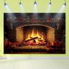 2D Flat - 1pc Festive Christmas Brick Wall Tapestry with Cozy Fire & Holiday Decor - Easy To Hang, Polyester Backdrop for Partie