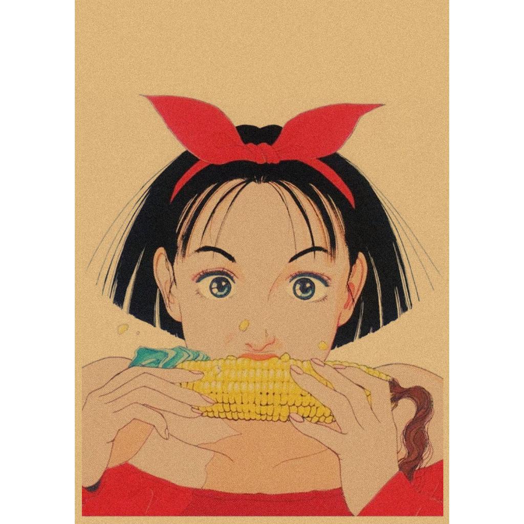 Sakura Diaries Retro Kraftpapier Manga Illustration Wandkunst