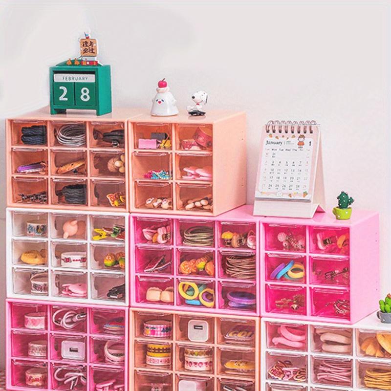 1pc-New Transparent Girl Pink Table Top Leather Band Hair Ornament Small Items Large Capacity Compartment Drawer Storage Box