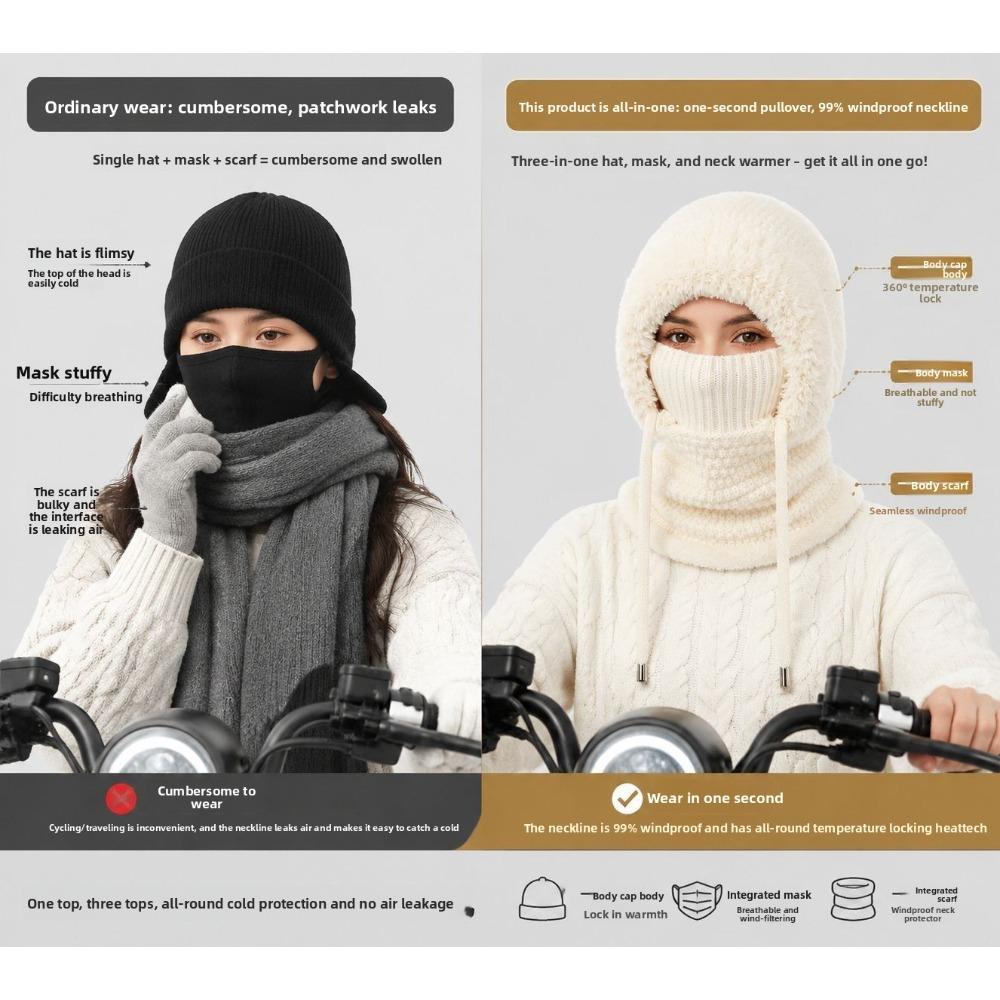 **Women Knit Balaclava Face Mask Neck Warmer Ear Flap Fleece Lined Outdoor Cycling Winter**