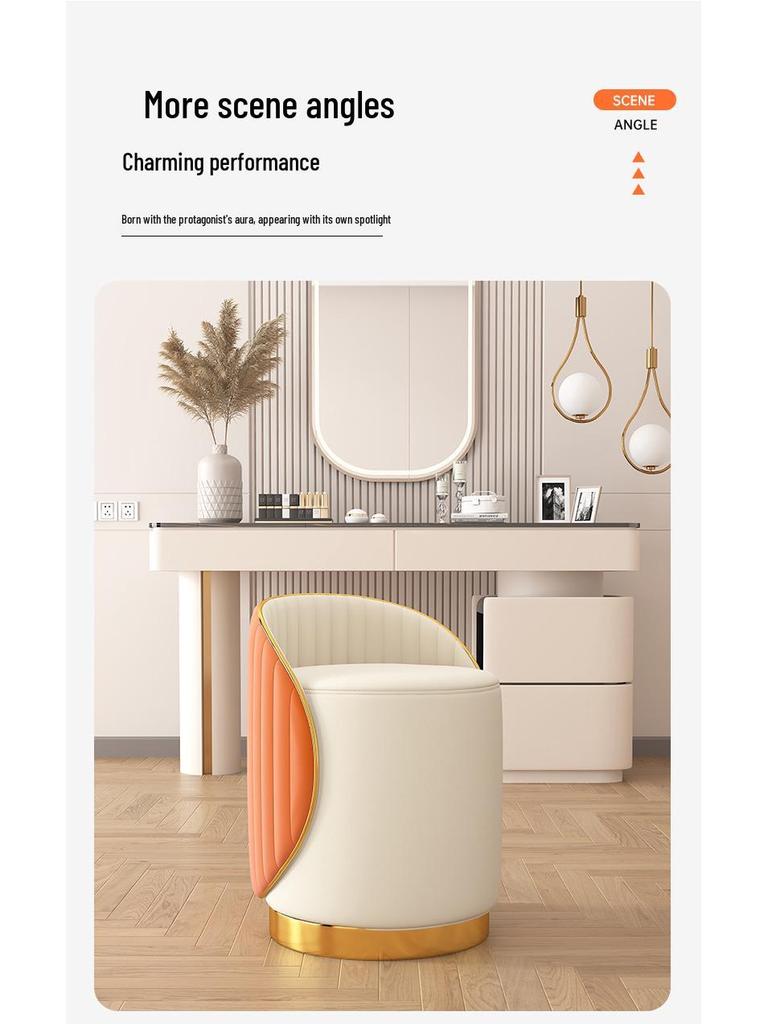 Stołek do makijażu z litego drewna: Lekki Luksus Okrągłe Krzesło do Salonu lub Toaletki, Dostawa Tego Samego Dnia