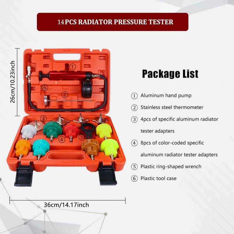 14Pcs Car Radiator Pump Pressure Tester Kit Automotive Cool System Pressure Leak Tester Tool For Water Tank Leakage Detection