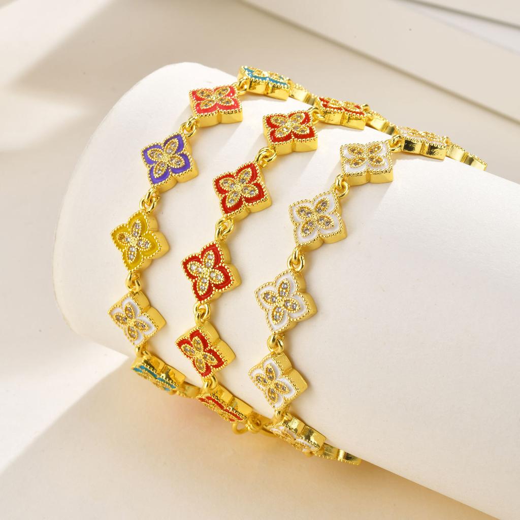Copper Epoxy Zircon Four Leaf Flower Necklace Women'S Temperament Niche Flower Bracelet Pbr-219