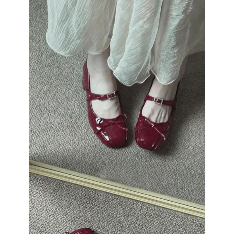Lolita bow student jk small leather shoes female Mary Jane single shoes with thick heel burgundy