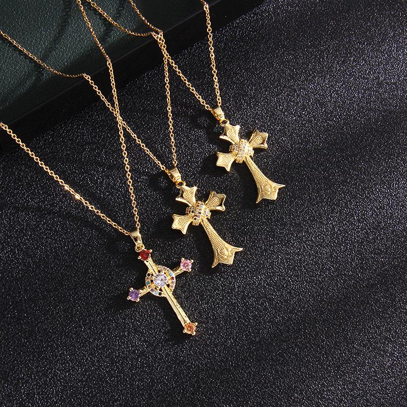 Micro-inlaid Zircon Pendant Copper Electroplated Cross Necklace Women's Titanium Steel Collarbone Chain Jewelry