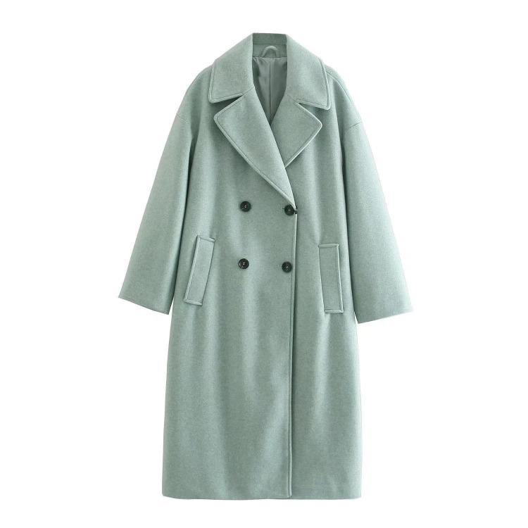 Elegant Warm Women Long Woolen Overcoat Thick Long Sleeve Solid Color Coat