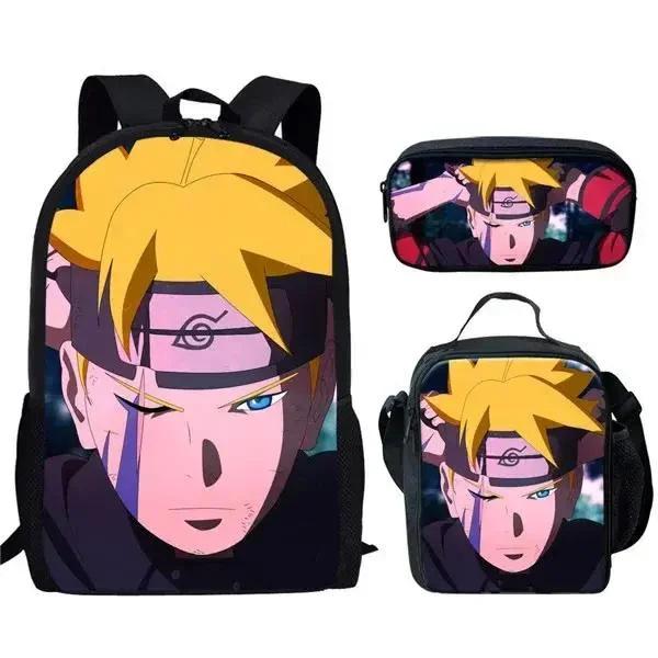 Naruto Naruto Backpack Three-Piece Set, Primary And Secondary School School Bag, Shoulder Bag, Messenger Bag, Pencil Case.