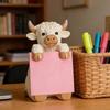 Distributeur de notes pop-up Vache des Highlands, Support de bureau mignon fait main en résine avec 1 paquet de notes adhésives Organisateur de notes auto-adhésives