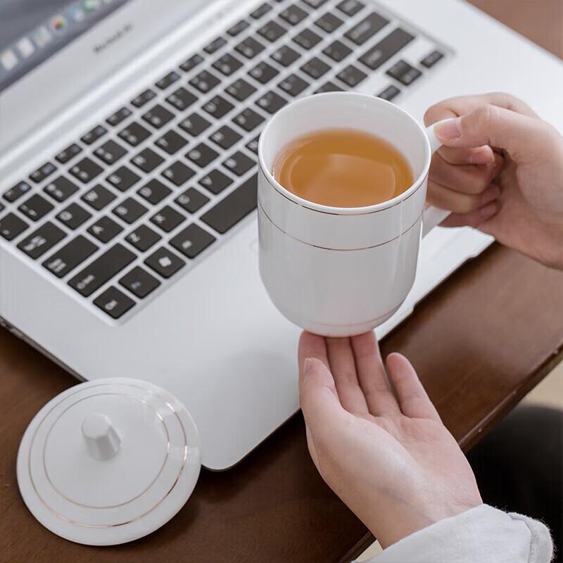 Jingdezhen Ceramic Office & Meeting Cups with Lids, 350ml (Set of 10)