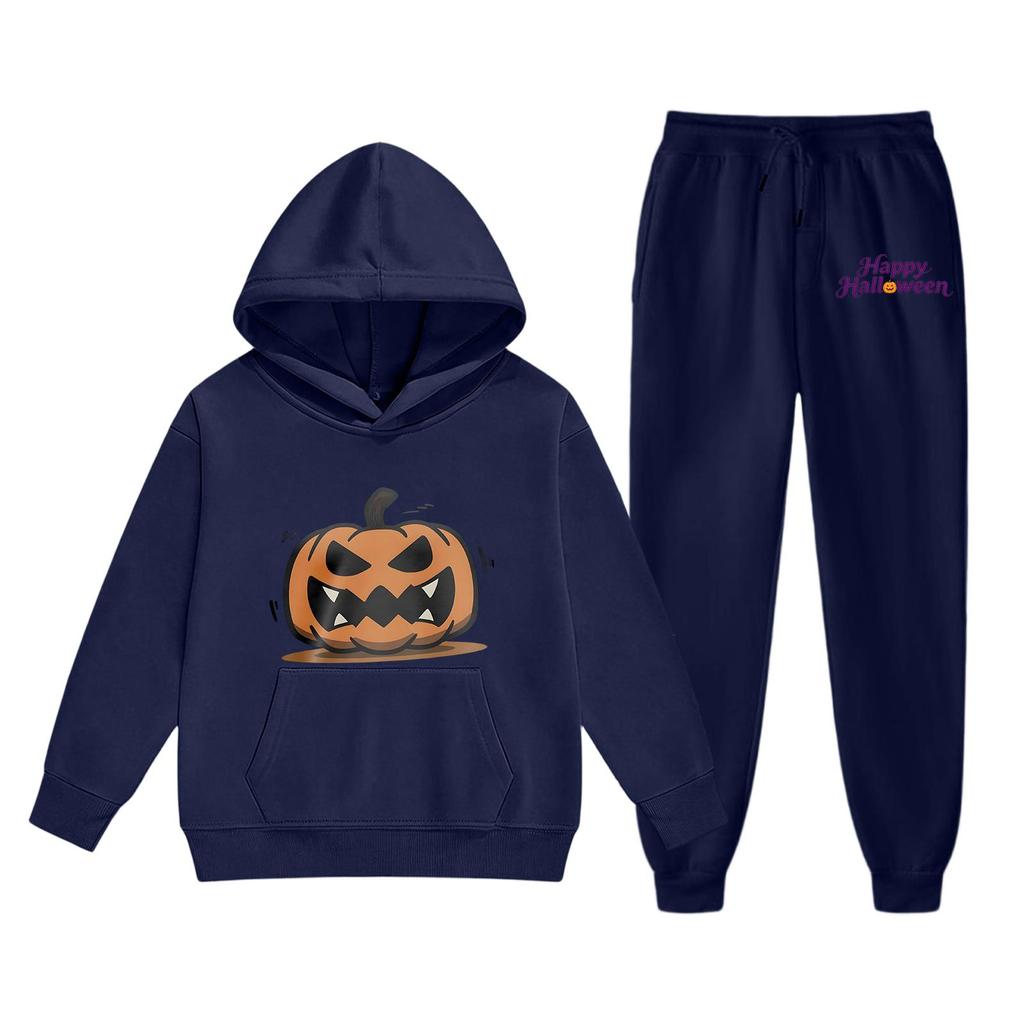 Kids Halloween Hoodie Set with Pumpkin Print Pullover Sweatshirt and Matching Pants Comfortable Casual Outfit for Boys and Girls