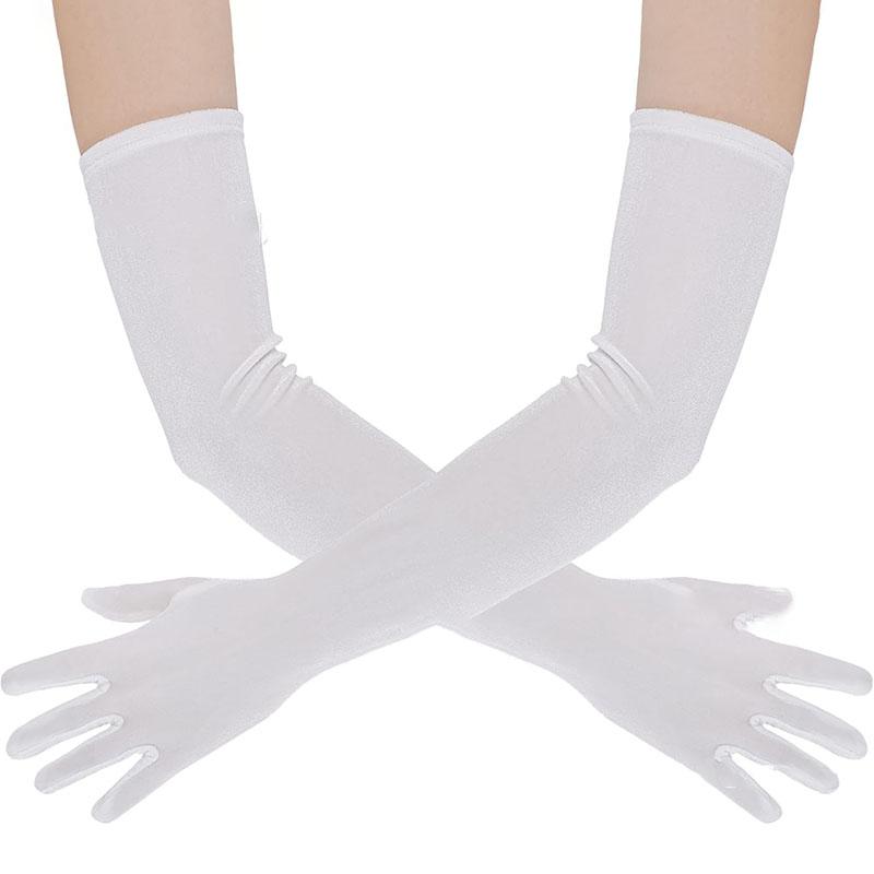 53cm Damen Samt Langes Warmes Abendkleid Elegant Etikette Schwarze Elastizität Handschuhe Retro Stil Bankett Party Zubehör One Size white