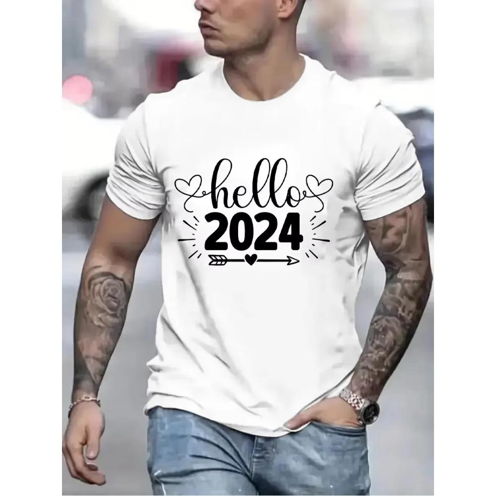 Hello 2024 T-shirt Mens Fashion Casual Short Sleeve Tops Mens Women Clothing Happy New Year 2024 Hipster Cheers To 2024 T-shirt