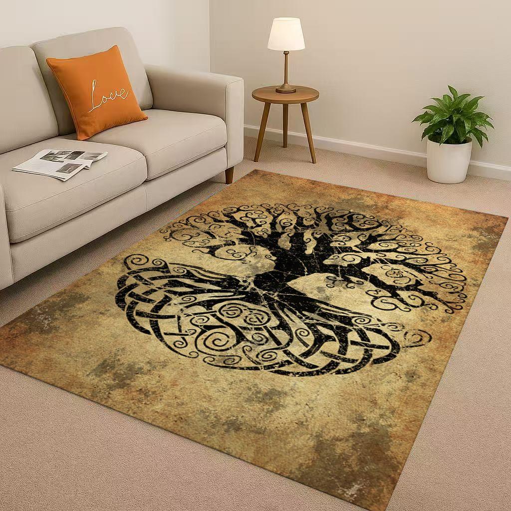 HD Colorful Tree of Life Yggdrasil Celtic Rune Living Room Non-Slip Area Rug Carpet for Bedroom Playroom Sofa,Home Decor Doormat