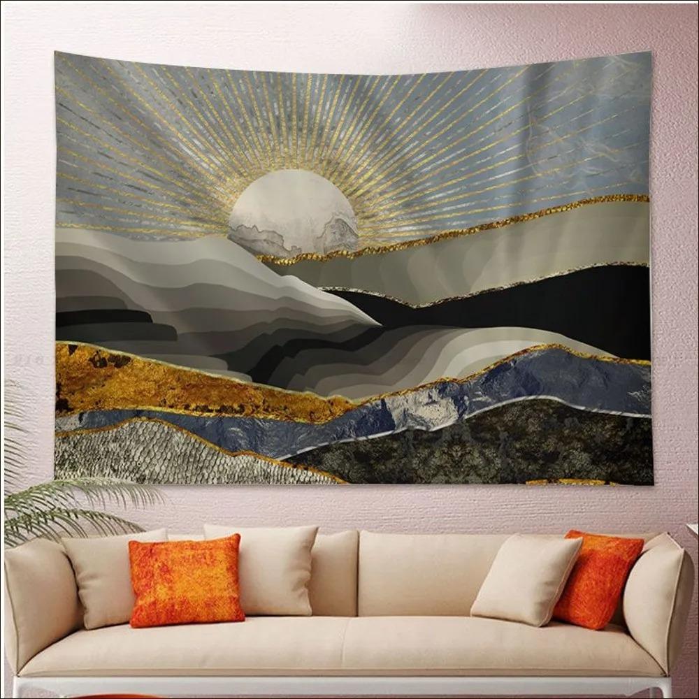 Office Living Room Tapestry Abstract Painted Sunset Mountain Hanging Cloth Home Wall Decoration Tapestry