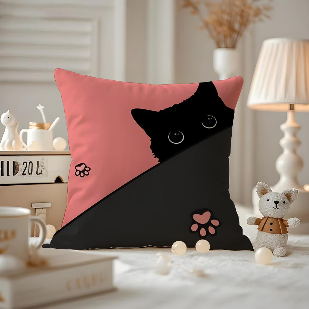 New Little Black Cat Cute Couple Cushion Cover Anti-dustmite Pillowcase Invisible Zipper Silky Short Plush Sofa Cushion Cover