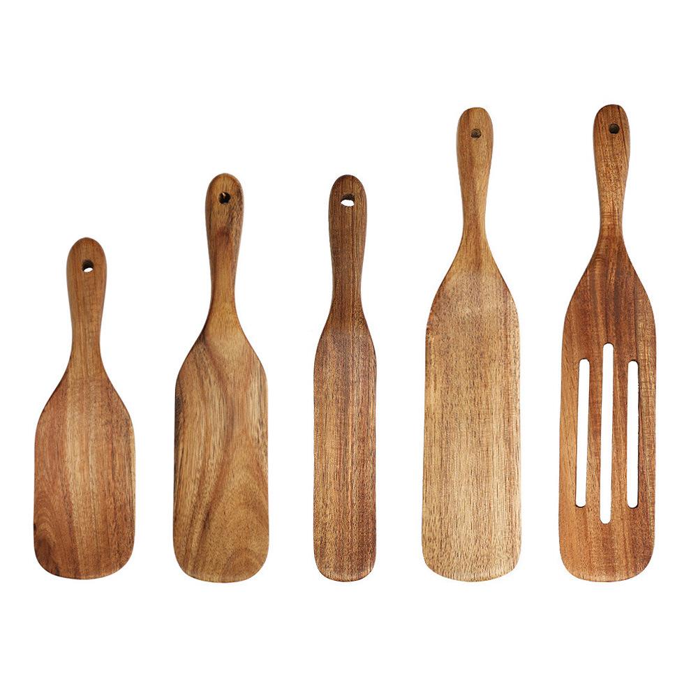 5-Piece Teak Cooking Spatula Set for Pizza, Snacks, Salad, and Mixing