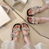 Beach Wear Fairy Wind with Skirt Bow Flat Sandals Women's 2025 Summer New Fashion Rhinestone Slippers