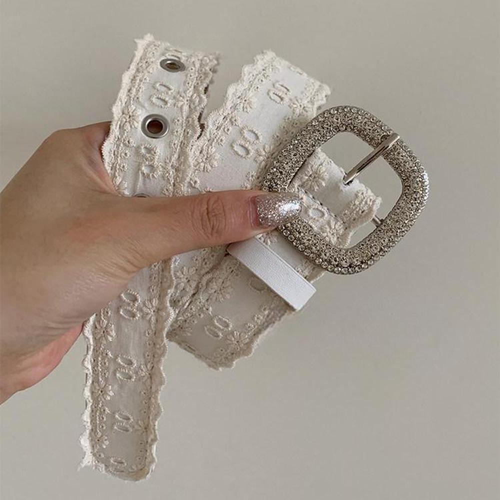 PU Leather Rhinestone Belt Y2K Women Waistband Fashion Lace Belt  Jeans Accessories белый