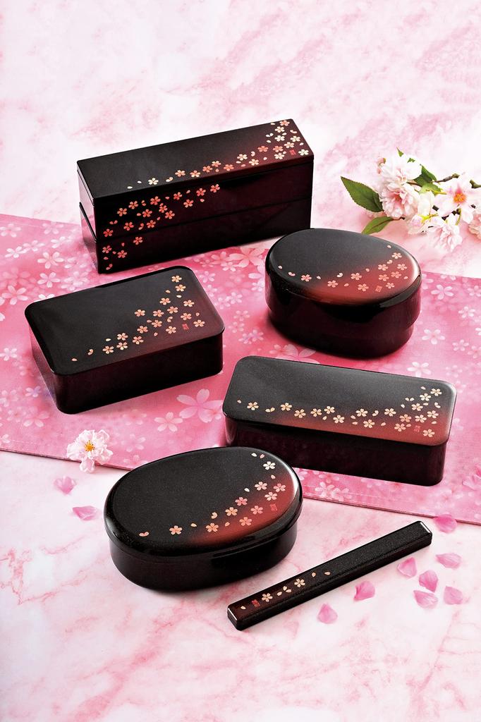Tatsumiya Akane Sakura Oval Bento 30398 Single-Tier Box, Black, Size Approx. W16.2 D11.3 H5.9