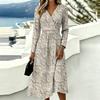 Women's Floral Casual Fashion Long-Sleeved Padded V-Neck Dress