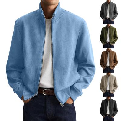 Men's Long Sleeve Suede Jacket Men's Casual Warm Long Sleeve Cardigan Coat