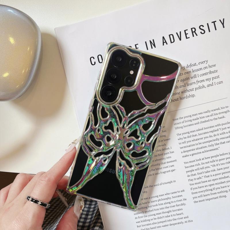 Luksusowe Etui na Telefon 3D Kolorowy Gradient Motyl Puste Wycięcia Dla Samsung S25 S24 Ultra Plus Odporne na Wstrząsy Chłodzące Galwanizowane Tylne Etui