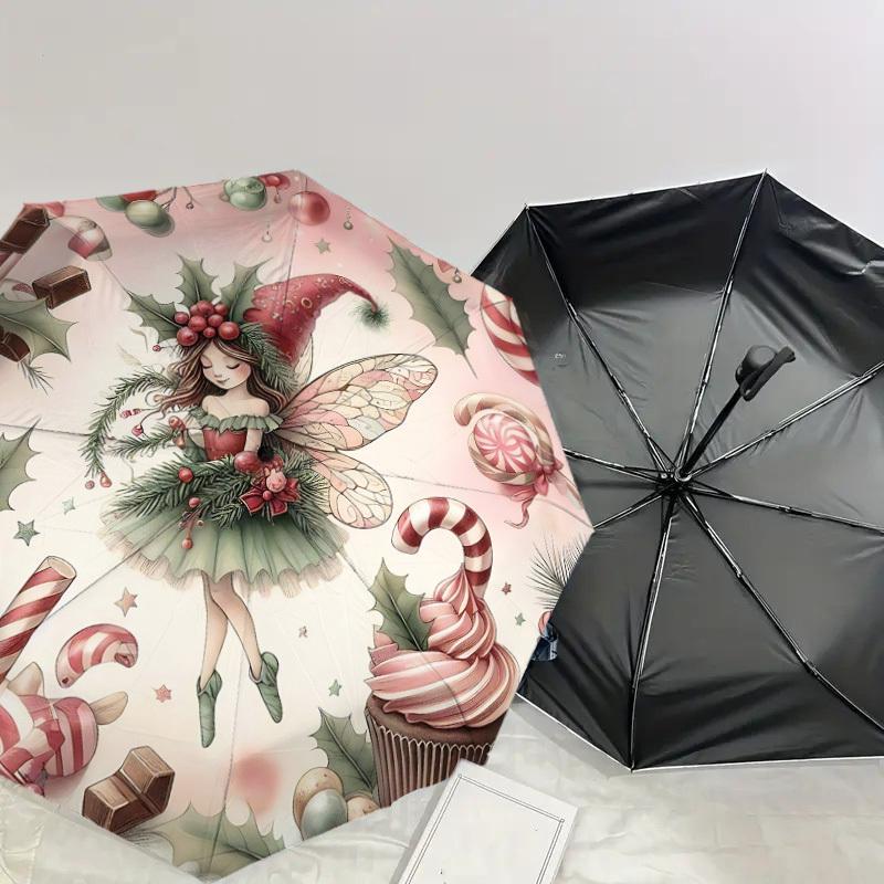 1pc Christmas Fairy Automatic Open/Close Umbrella with Windproof, 8-Rib Sturdy Canopy, Durable Ribs, Fashionable Design1223A