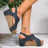 Retro Peep Toe Wedge Heel Sandals for Women 2025 Summer Chunky Platform Sandalias Mujer Thick Bottom Rivet Decor Roman Sandals