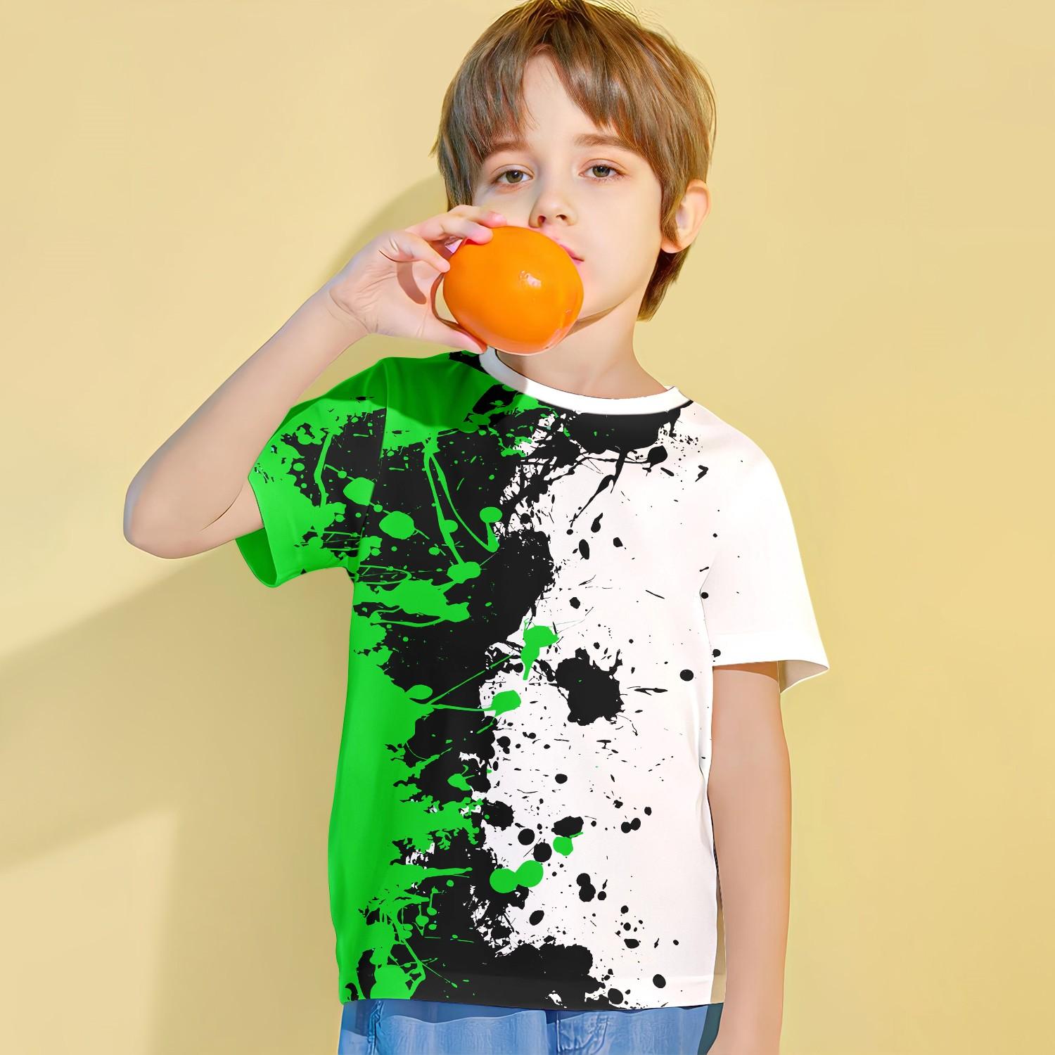 

Летняя новая детская футболка с короткими рукавами с 3D-принтом, двойной цветной узор, повседневные дышащие спортивные топы для мальчиков 4-14 лет 160CM