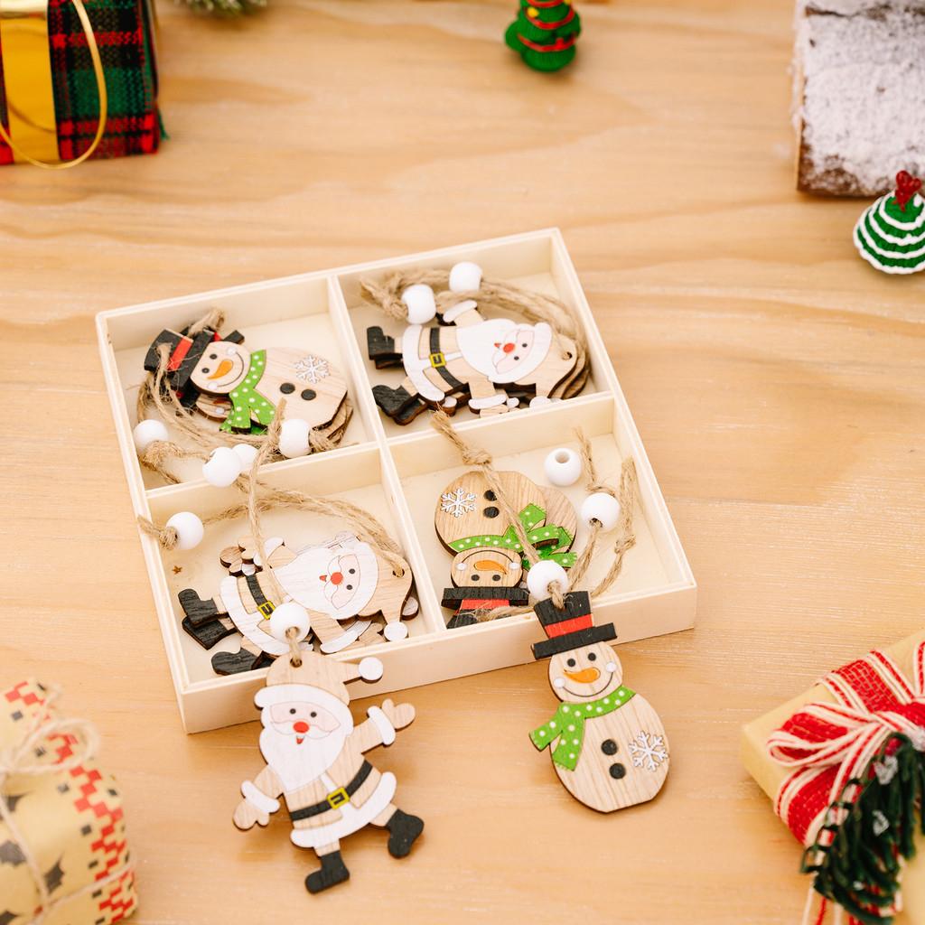 Decorative Christmas Box Ornaments Crafted From Wood Featuring Snowman Reindeer Designs