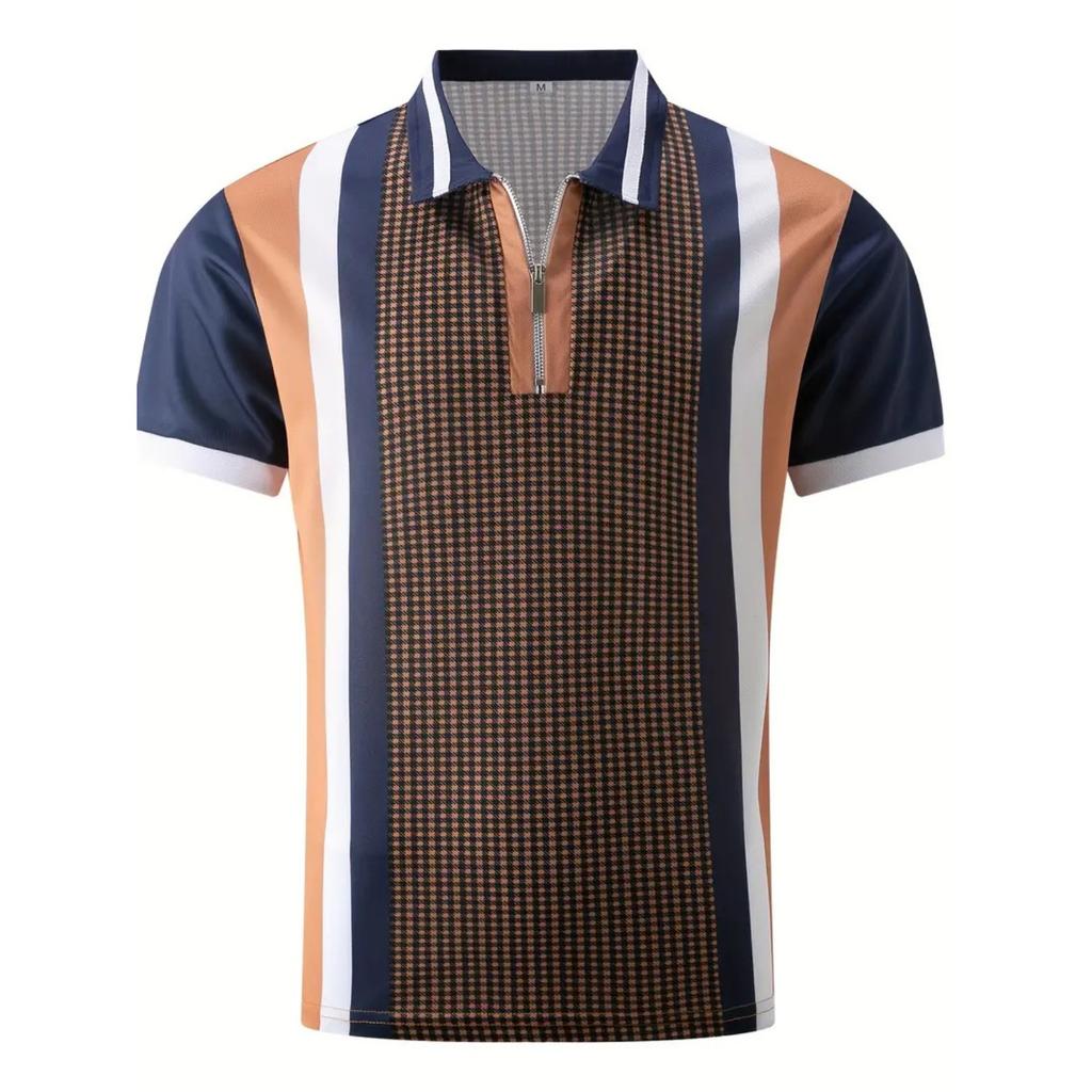 Striped Printed Polo Shirt Men's Daily Outdoor Casual Lapel Short Sleeve Polo Shirt