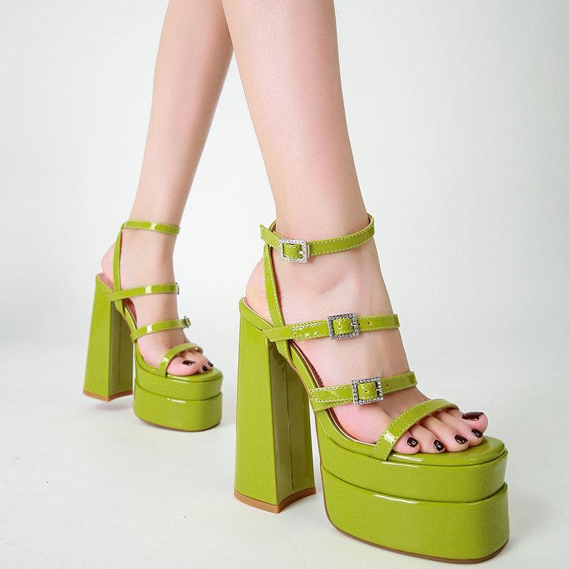 Fashion 2025 Square Head Thick Heels Women'S Shoes High Heels Fish Mouth Sky High Show Sandals 14cm Women'S Shoes Waterproof Platform