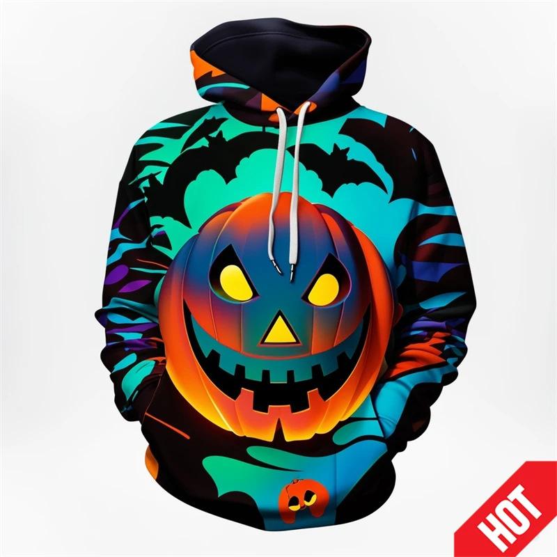 Autumn 3D Fun Pumpkin Pattern Printed Hoodies Fashionable Casual Sports Long Sleeved Men's Hooded Sweatshirts