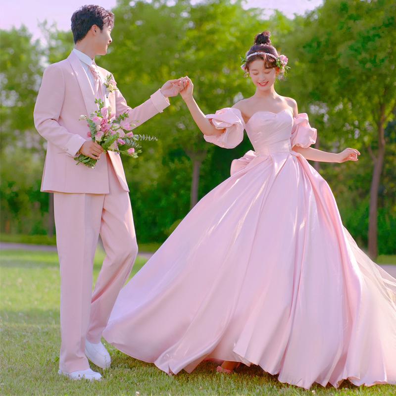Pink Light Wedding Dress White Dress Wedding Dress Temperament Girly Style