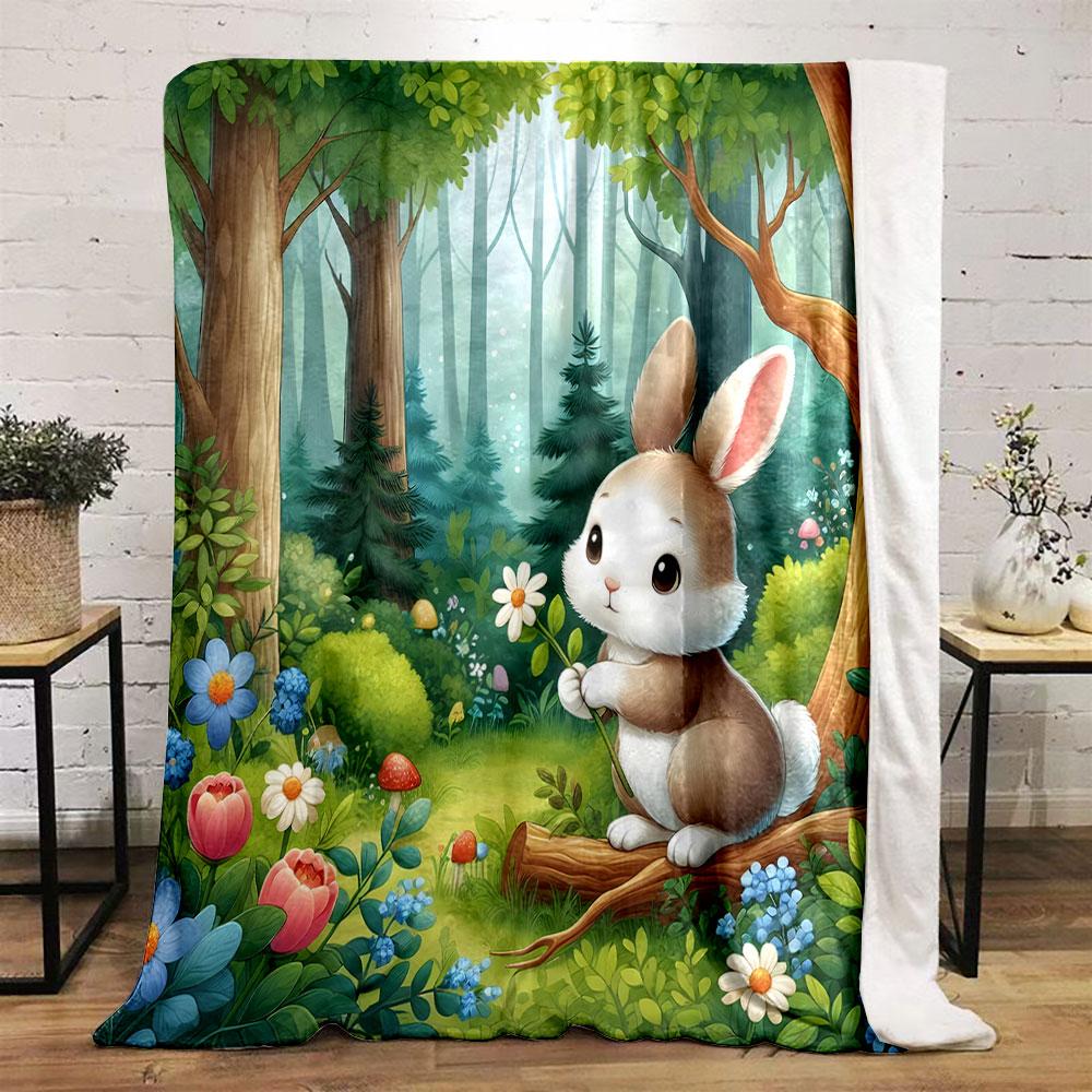 Cute Bunny In Enchanted Forest Print Blanket Soft and Cozy Perfect for the Living Room Bed Sofa or a Nap,gift