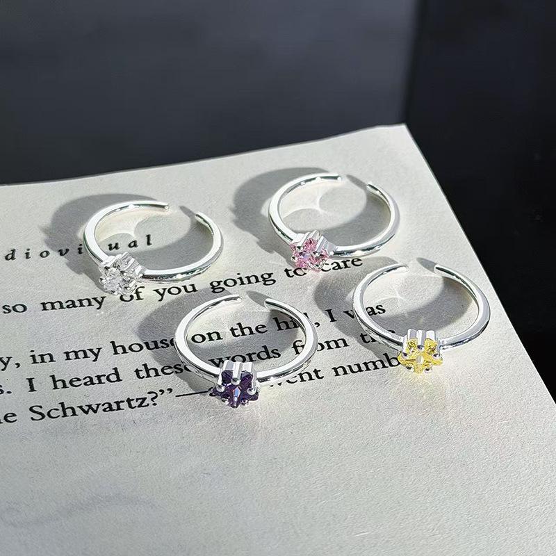 Starfall Fingertips Sweet And Cool Color Pentagram Single Zirconium Open Ring Simple Stacking Femininity Light Luxury Ring