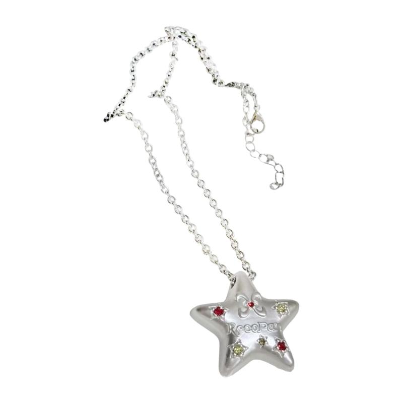 Colar Versátil para Camadas Corrente de Pescoço com Pingente de Estrela Geométrica e Detalhe de Zircônia Brilhante para Uso Diário