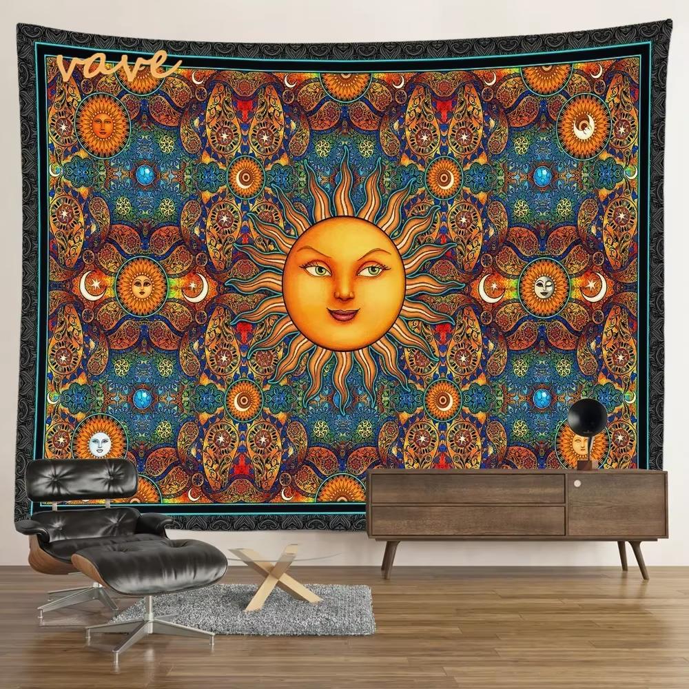 Sun Moon Tarot Tapestry Wall Hanging Bohemian Style Witchcraft Astrology Cloth Fabric Tapestry Flag Living Room Background Cloth