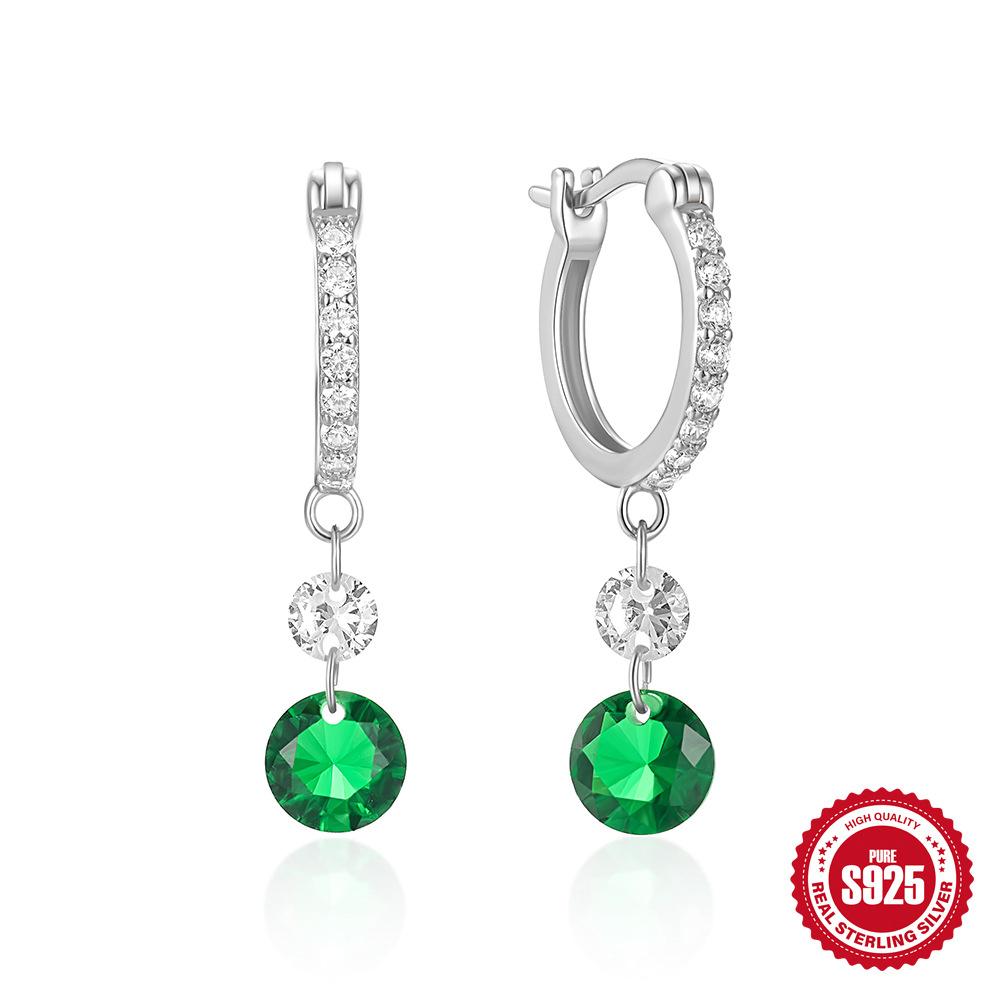 S925 Sterling Silver Classic Simple Diamond Emerald Earrings Earrings Ear Buckles Light Luxury Noble Sterling Silver Earrings