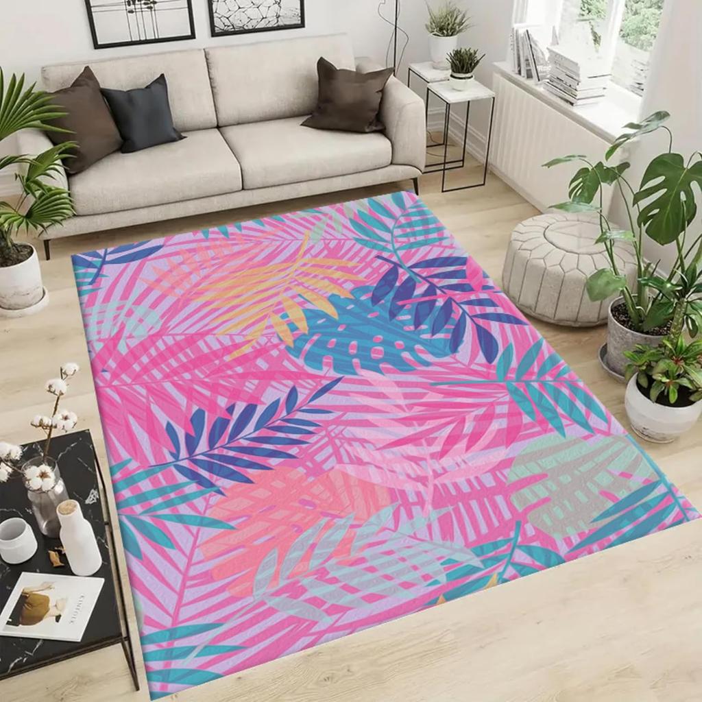 Tropical Monstera Area Rug, Natural Jungle Green Palm Tree Banana Leaf Rugs, Carpet, Non-Slip Floor Mat for Living Room Bedroom