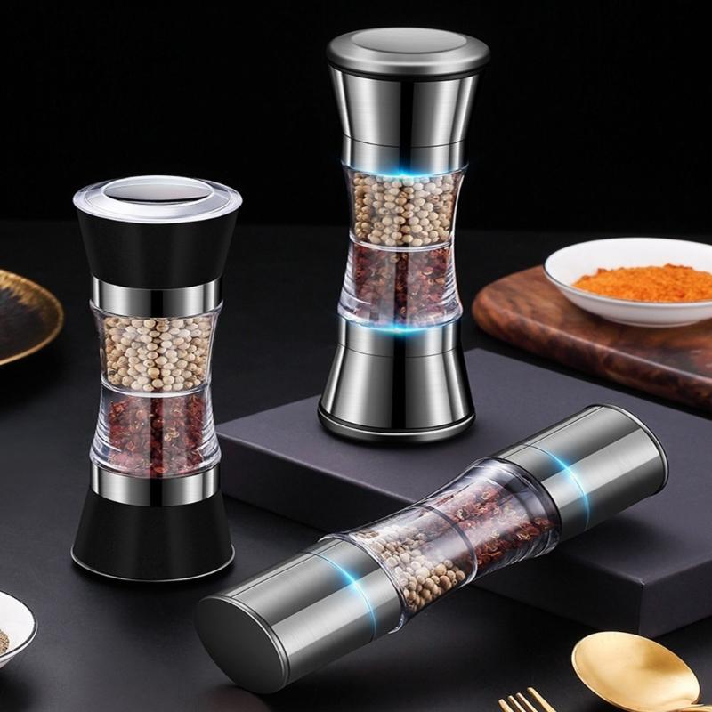 Double Head Manual Mill Seasoning Grinder Kitchen Gadget For Freshing Ground Pepper Salt And Spices At Dining Table