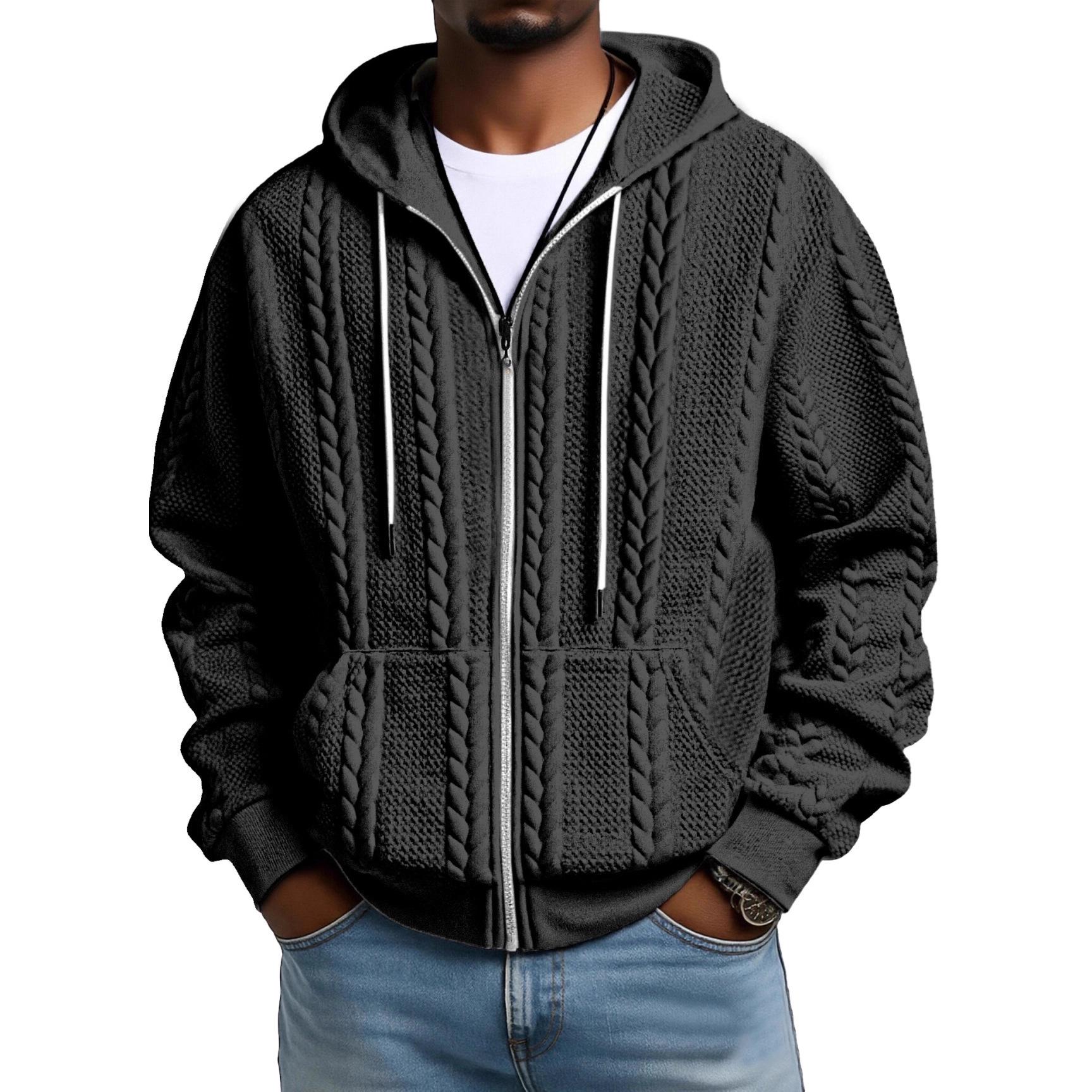 

Men s Solid Color Floral Pattern Casual Zipper Hooded Sweatshirt Jacket - New Style Sportswear for Europe and America XL