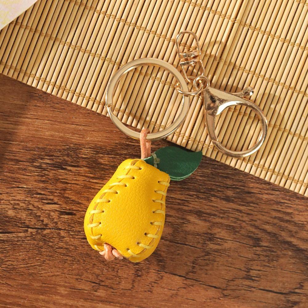 Pear Fruit Bag Pendant Cute Leather Keychain Lovely DIY Material Package Keyring  Women