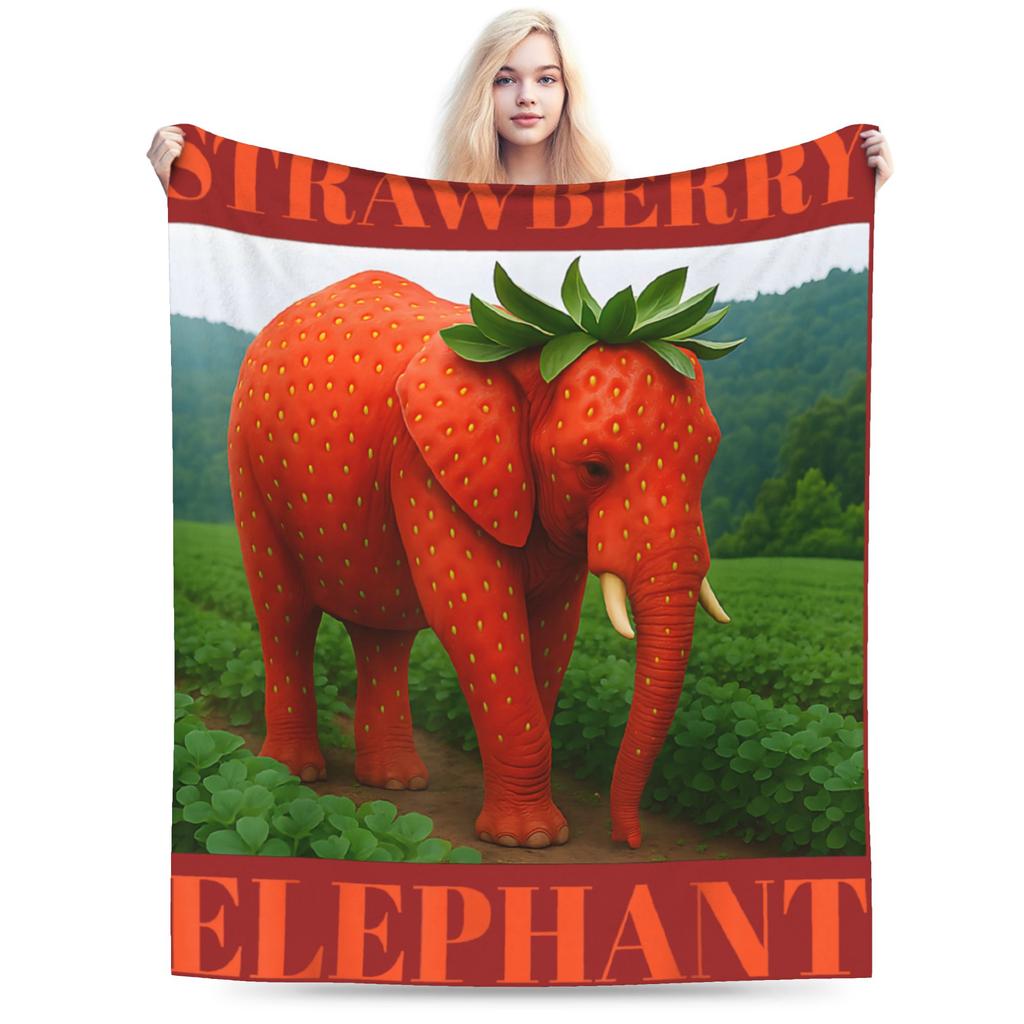Cartoon strawberry elephant pattern Flannel printed blanket suitable for all seasons suitable for living room office sofa travel